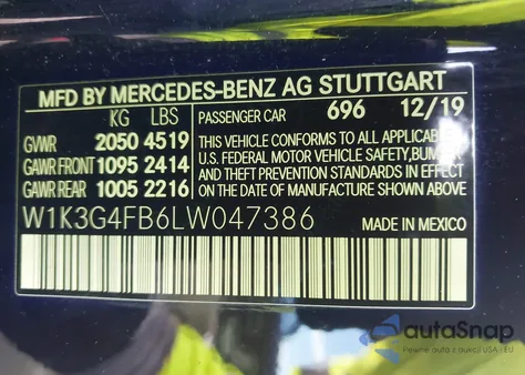 2020 Mercedes-Benz A 220 4Matic из США, поврежденный, VIN W1K3G4FB6LW047386